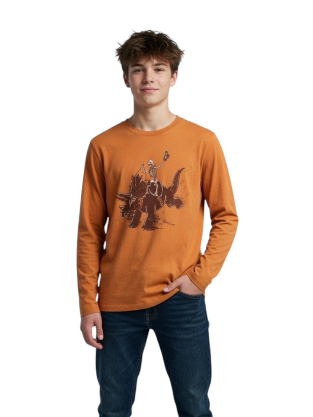 Boys Long-Sleeve Graphic Tee - Orange